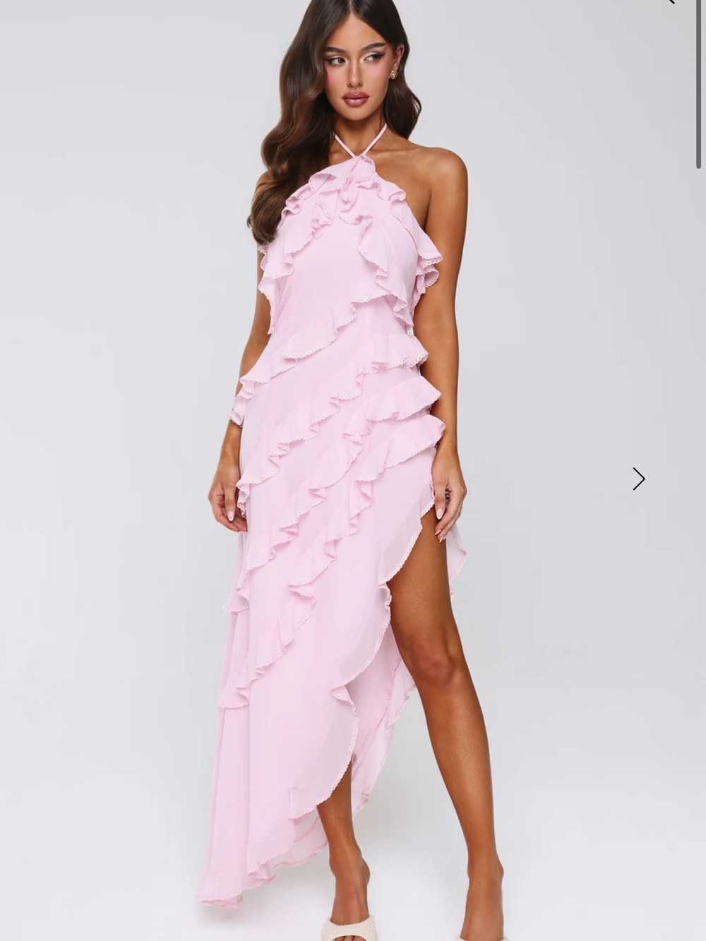 Hello Molly Pink Ruffle Halter High-Low Dress